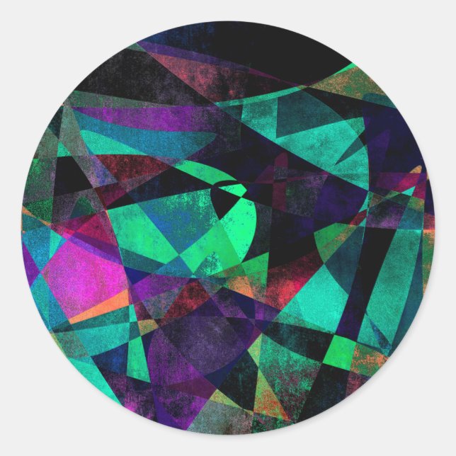 Geometrical, Colourful, Grungy Abstract Art Classic Round Sticker (Front)