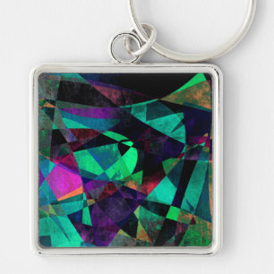 Geometrical, Colourful, Grungy Abstract Art Keychain