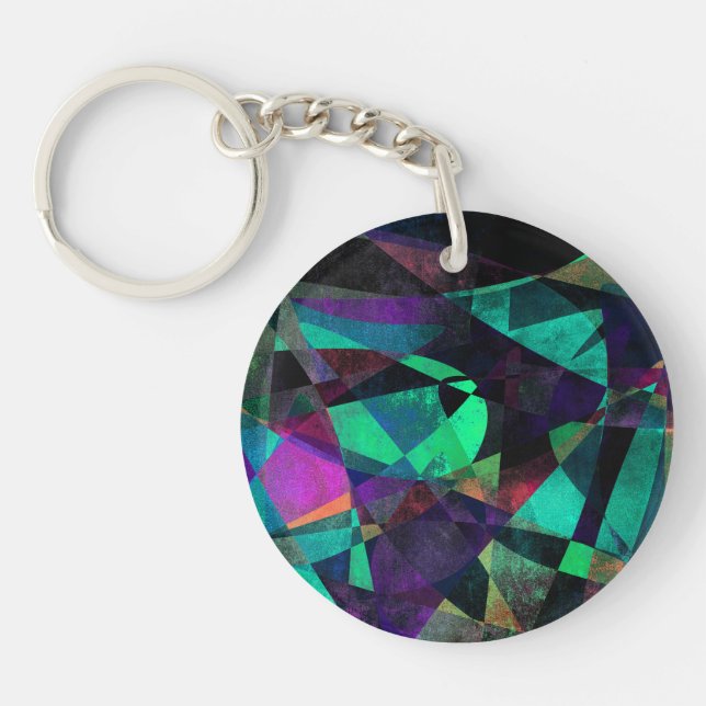 Geometrical, Colourful, Grungy Abstract Art Keychain (Front)