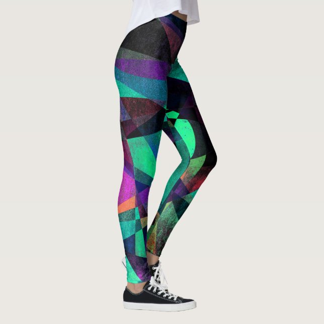 Geometrical, Colourful, Grungy Abstract Art Leggings (Right)