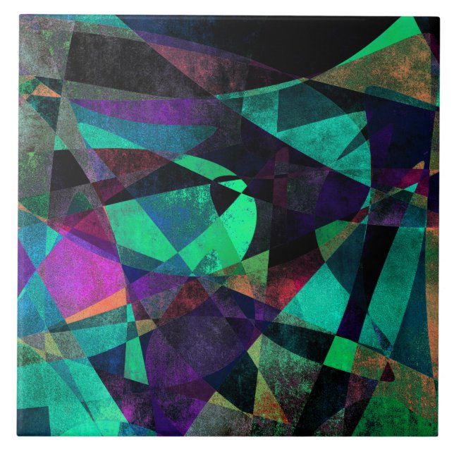 Geometrical, Colourful, Grungy Abstract Art Tile (Front)