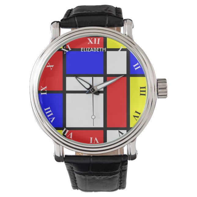 Geometrical Design Mondrian Inspired Modern Art Watch (Front)
