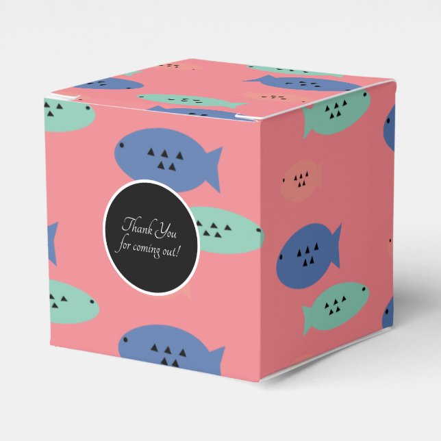 Geometrical Fish Blue Party Favour Box (Front Side)