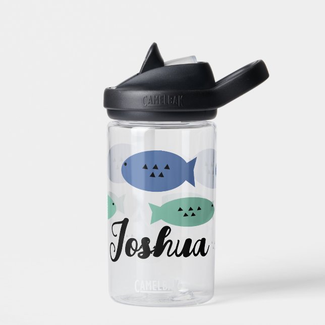 Geometrical Fish Kids Name Water Bottle (Left)
