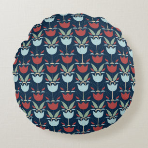 Geometrical Flower: Multi-Coloured Vintage Ornamen Round Pillow