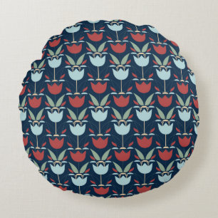 Geometrical flower pattern, ornament, multi-colore round pillow