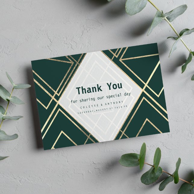 Geometrical forest green gold modern Thank you Card (Geometrical forest green gold modern Thank you)