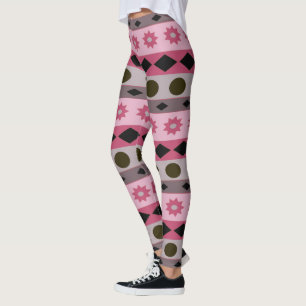 Geometrical Horizontal Stripes and Symbols Leggings