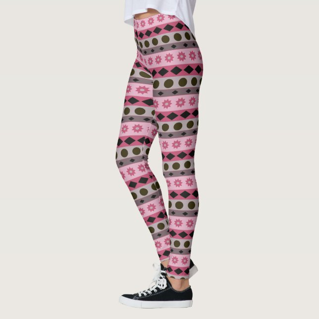 Geometrical Horizontal Stripes and Symbols Leggings (Left)