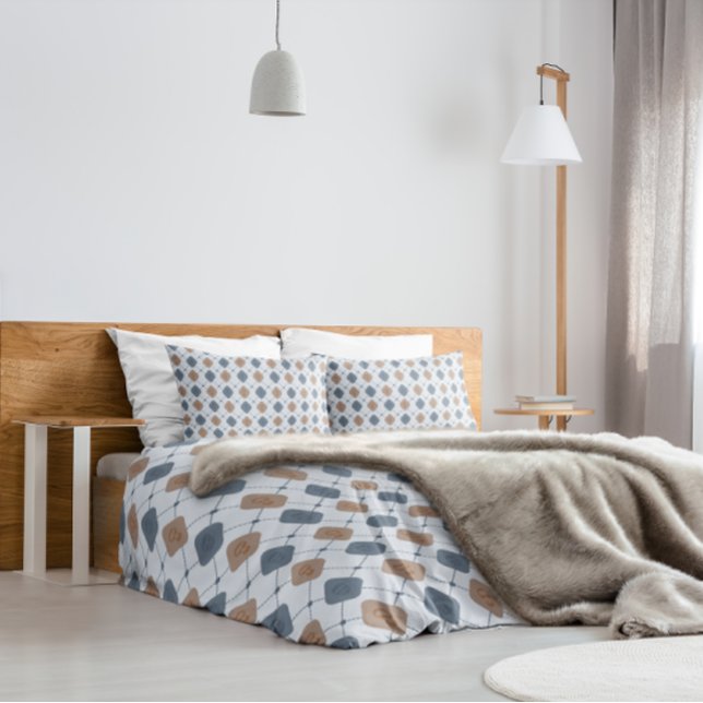 Geometrical Masculine Pattern in Blue and Beige Pillowcase (Creator Uploaded)