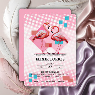 Geometrical Modern Flamingo Baby Shower Invitation