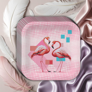 Geometrical Modern Flamingo Baby Shower Paper Plate