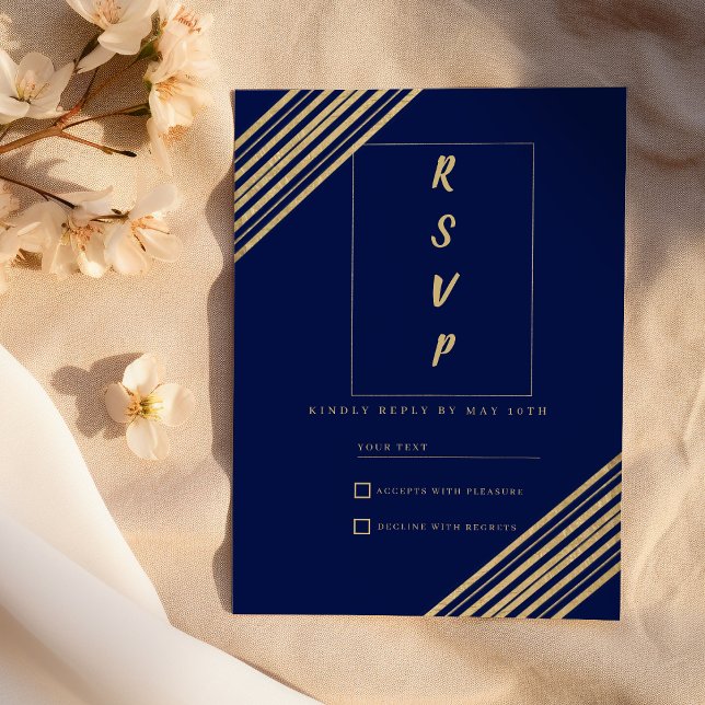 Geometrical navy blue gold typography RSVP  Invitation (Geometrical navy blue gold typography RSVP)