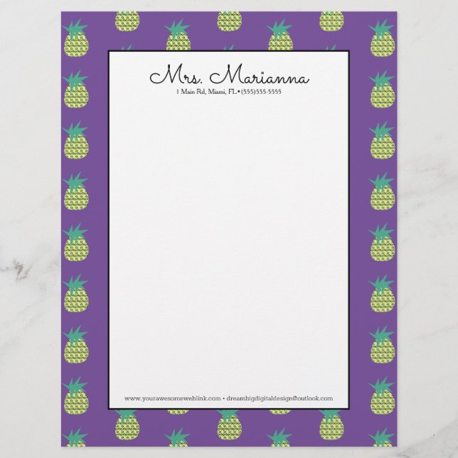 Geometrical Neon Pineapple Summer Pattern Letterhead (Front)