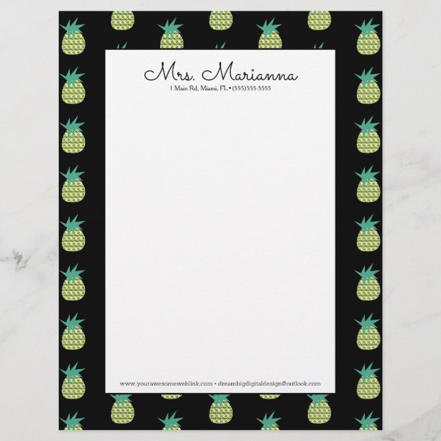 Geometrical Neon Pineapple Summer Pattern Letterhead (Front)