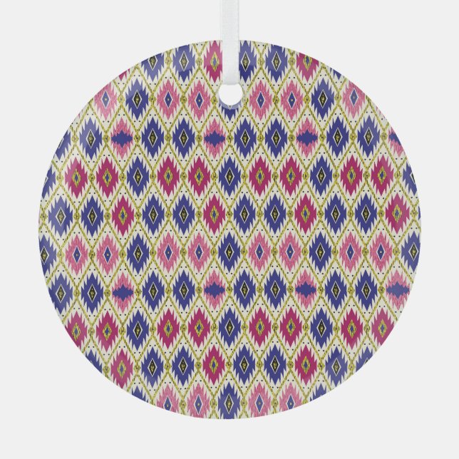 Geometrical Patterns: Traditional Textile Illustra Glass Ornament (Front)