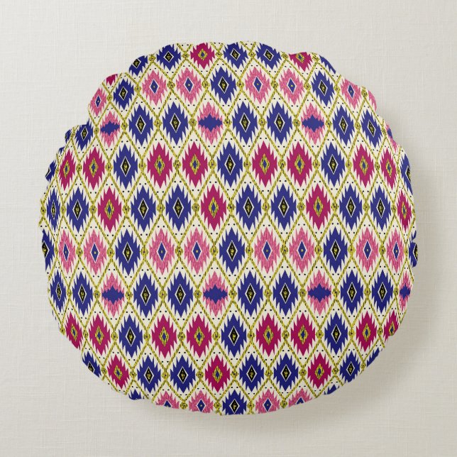Geometrical Patterns: Traditional Textile Illustra Round Pillow (Front)