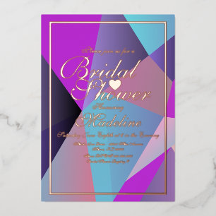 Geometrical Purple Bridal Shower Foil Invitation