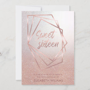 Geometrical Rose gold glittery ombre Invitation