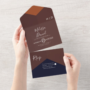 Geometrical Shapes Dark Tones Wedding   All In One Invitation