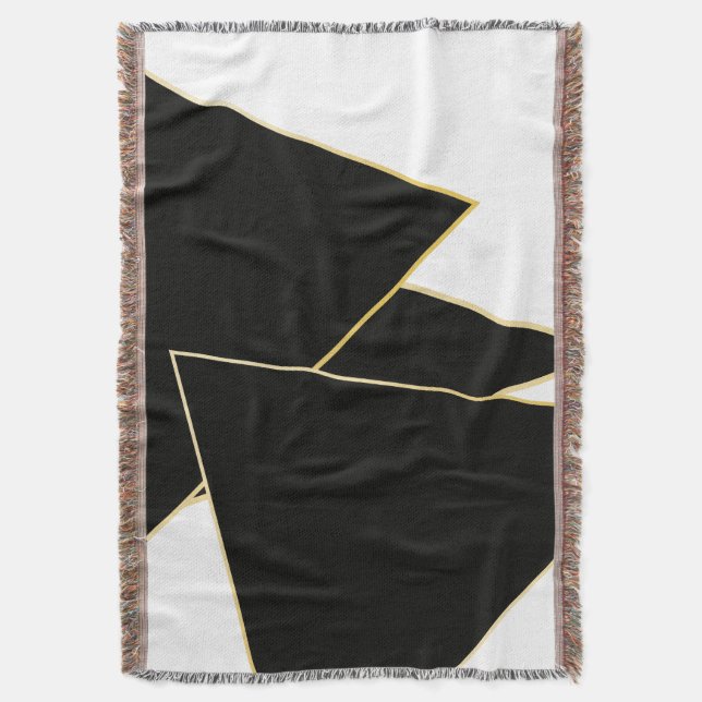 Geometrical Shapes Pattern Black White Gold  Throw Blanket (Front Vertical)