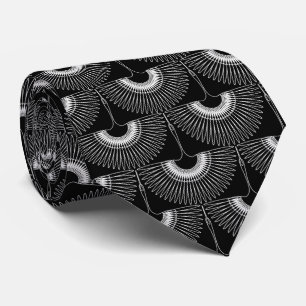 Geometrical swan flying bird pattern black white tie