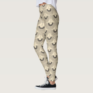 Geometrical swan flying bird pattern cream leggings