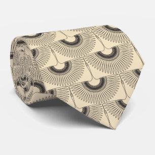 Geometrical swan flying bird pattern cream tie
