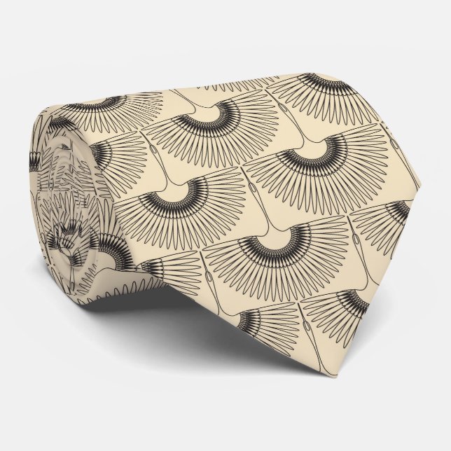 Geometrical swan flying bird pattern cream tie (Rolled)