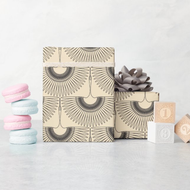 Geometrical swan flying bird pattern cream wrapping paper (Baby Shower)