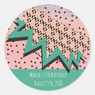 Geometrical Watermelon Slice Pink Birthday Party Classic Round Sticker