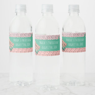 Geometrical Watermelon Slice Pink Birthday Party Water Bottle Label