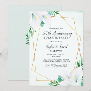 Geometrical White Calla Lily 25th Anniversary Invitation