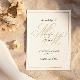 Geometrical white gold monogram initials Wedding Invitation