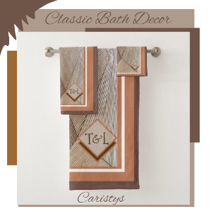 Geometrics Brown Shades Personalized  Bath Towel Set