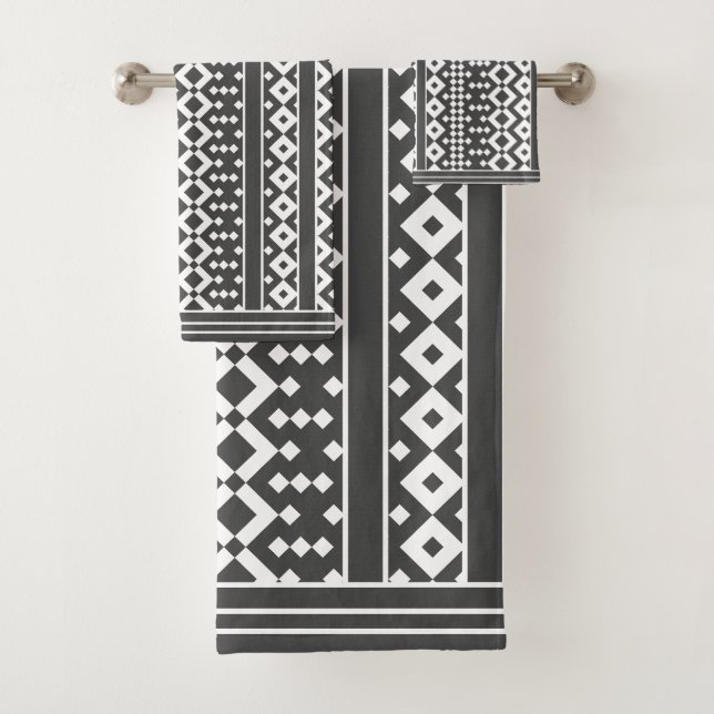 Geometrics Charcoal Grey and White Towel (Insitu)