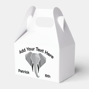Geometrics Elephant Head Age Name Text Favor Box