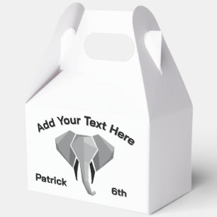 Geometrics Elephant Head Age Name Text Favor Box