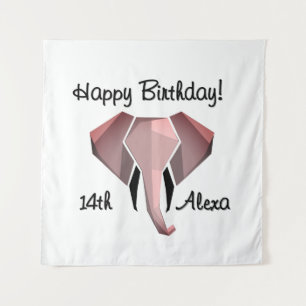 Geometrics Elephant Head Birthday Age and Name Tapestry
