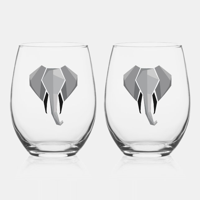Geometrics Elephant Head  Stemless Wine Glass (Front)