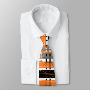 Géométrie Abstraite funky Cravate noire orange