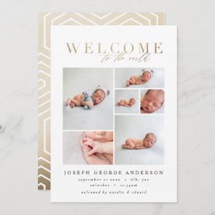 Géométrie en or multi-photo Faire-part de naissanc