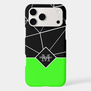 Géométrie triangle noir blanc monogramme néon vert