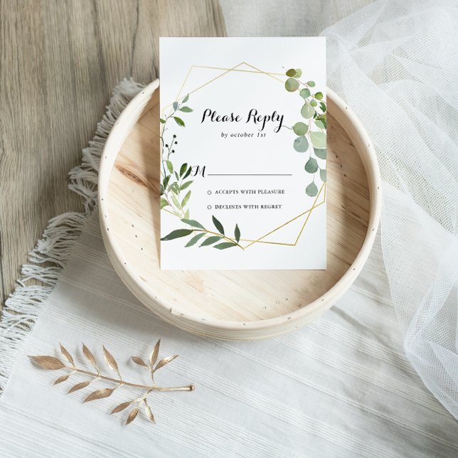 Géométrique Gold Tropical Green Calligraphie RSVP (Créateur téléchargé)