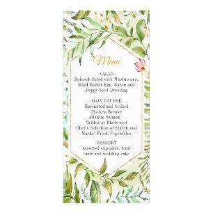 Géométrique Pink Green Gold Botanical Menu Mariage