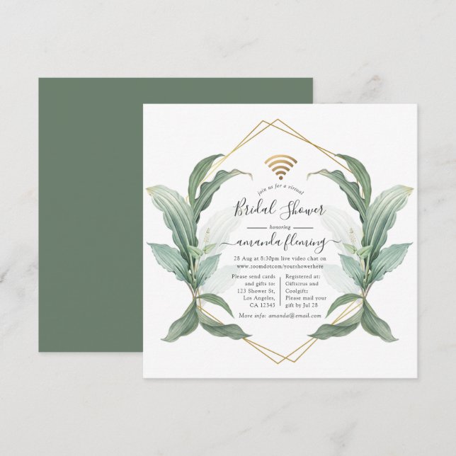 Géométrique Végétation Douche Virtuelle Invitation (Devant / Derrière)