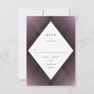 Géométrique Violet Gold Gatsby Wedding RSVP