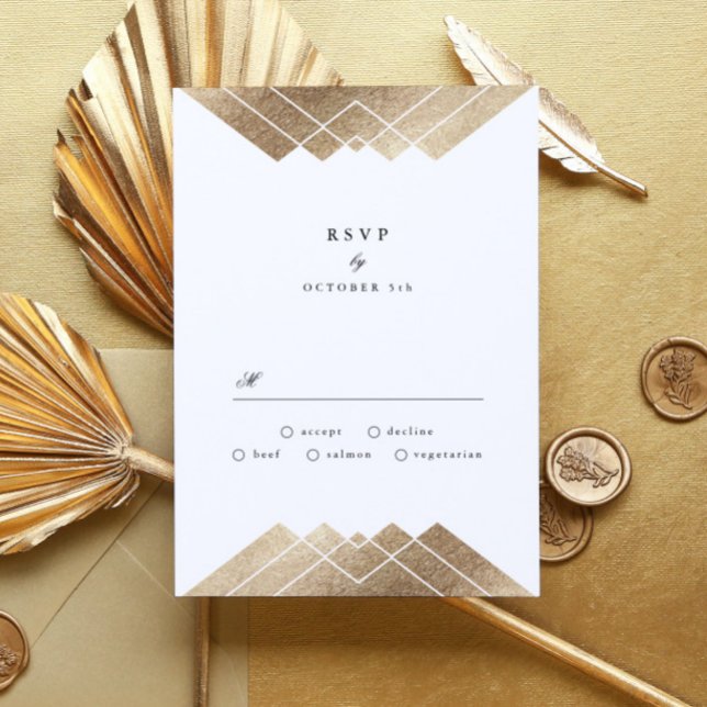 Géométrique White Gold Gatsby Wedding RSVP (Créateur téléchargé)