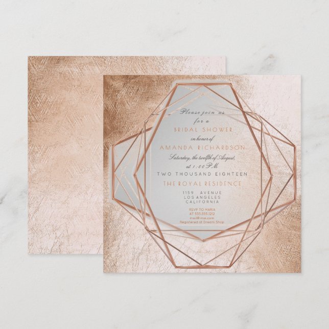 Geometry Cooper Bridal Shower Metallic Lines Invitation (Front/Back)