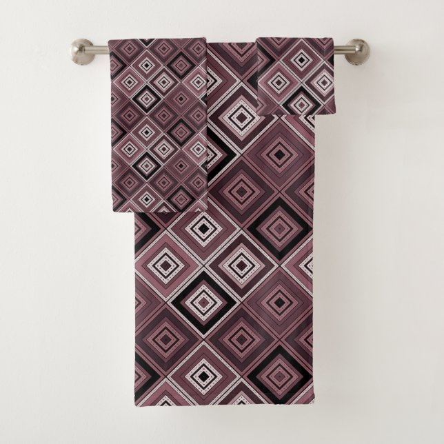 Geometry ethnic patchwork brown burgundy  bath towel set (Insitu)